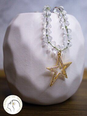 Clear faceted quartz necklace hand knotted